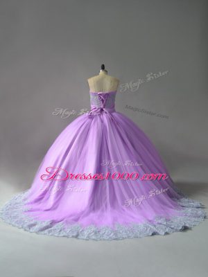 Most Popular Sleeveless Court Train Lace Up Appliques 15 Quinceanera Dress