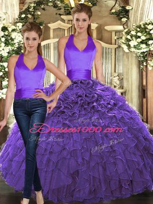 Hot Selling Purple Sleeveless Ruffles Floor Length Sweet 16 Quinceanera Dress