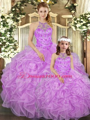 Extravagant Sleeveless Lace Up Floor Length Beading and Ruffles Quinceanera Dress