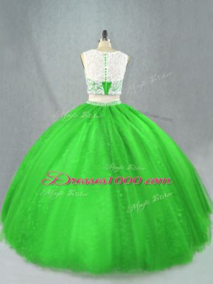 Green Sleeveless Floor Length Beading Zipper Sweet 16 Dress