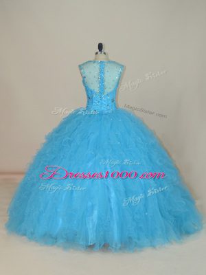 Wonderful Sleeveless Beading and Ruffles Zipper Quinceanera Gown