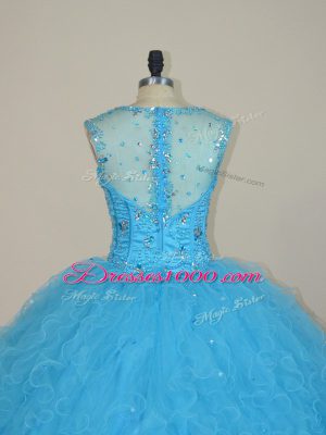 Wonderful Sleeveless Beading and Ruffles Zipper Quinceanera Gown