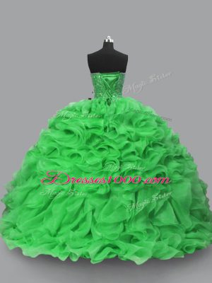 Floor Length Green Quinceanera Dress Organza Sleeveless Beading and Ruffles