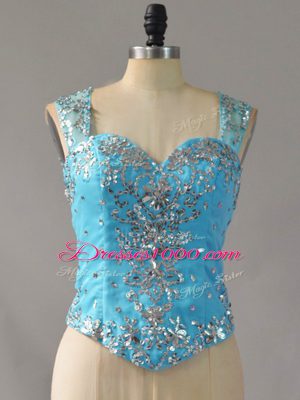 Enchanting Straps Sleeveless Court Train Zipper Vestidos de Quinceanera Baby Blue Fabric With Rolling Flowers
