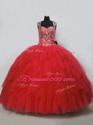 Custom Designed Tulle Sleeveless Floor Length Quinceanera Gowns and Beading and Ruffles