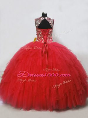 Custom Designed Tulle Sleeveless Floor Length Quinceanera Gowns and Beading and Ruffles