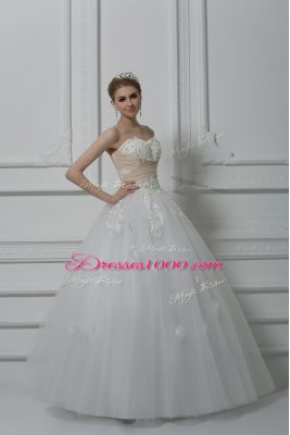 Deluxe Sleeveless Floor Length Beading and Appliques Lace Up Wedding Dresses with White