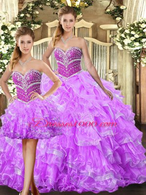 Floor Length Lilac Vestidos de Quinceanera Sweetheart Sleeveless Lace Up