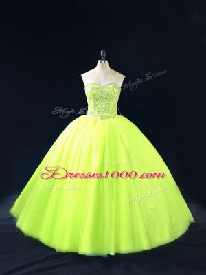 Clearance Floor Length Yellow Green Sweet 16 Quinceanera Dress Tulle Sleeveless Beading