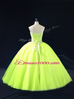 Clearance Floor Length Yellow Green Sweet 16 Quinceanera Dress Tulle Sleeveless Beading