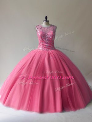 Discount Red Quinceanera Gown Sweet 16 and Quinceanera with Beading Scoop Sleeveless Lace Up