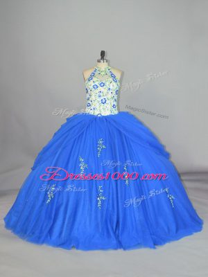 Shining Sleeveless Appliques and Embroidery Lace Up Quinceanera Gown