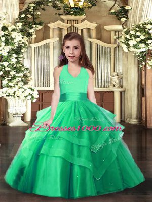 Custom Fit Turquoise Halter Top Lace Up Ruching Pageant Dress Toddler Sleeveless