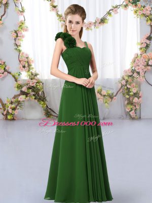 Noble Empire Bridesmaid Dresses Dark Green Straps Chiffon Sleeveless Floor Length Lace Up