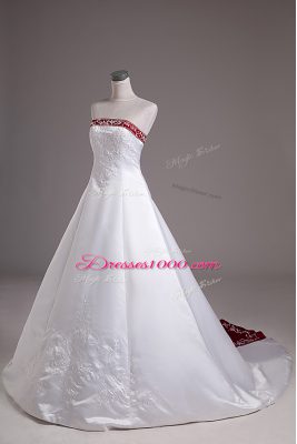 Sleeveless Beading and Embroidery Lace Up Wedding Dress with White Brush Train