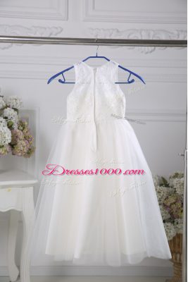 Enchanting Floor Length Zipper Toddler Flower Girl Dress White for Wedding Party with Lace