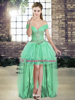 Elegant Sleeveless Tulle Floor Length Lace Up 15 Quinceanera Dress in Apple Green with Beading and Ruffles