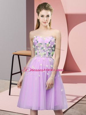 Dazzling Empire Quinceanera Court Dresses Lilac Sweetheart Tulle Sleeveless Knee Length Lace Up