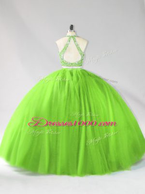 Backless Halter Top Beading Sweet 16 Dresses Tulle Sleeveless