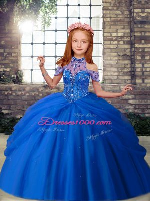 High-neck Sleeveless Tulle Little Girls Pageant Gowns Beading Lace Up