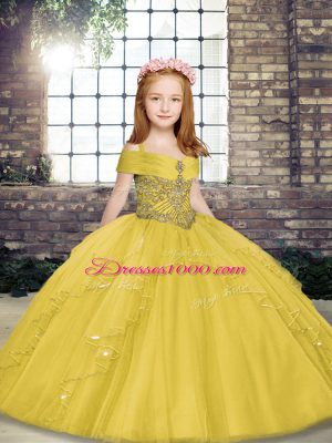 Beading Teens Party Dress Yellow Lace Up Sleeveless Floor Length
