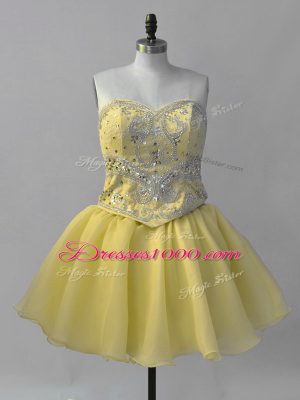 Captivating Yellow Sleeveless Beading Mini Length Prom Homecoming Dress