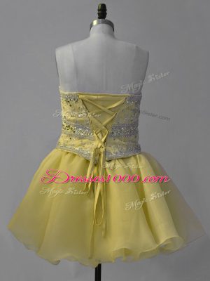 Captivating Yellow Sleeveless Beading Mini Length Prom Homecoming Dress