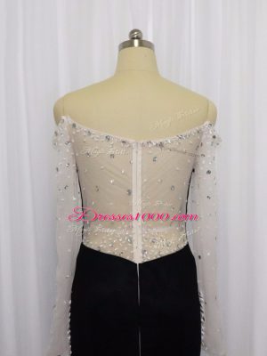 New Arrival Black Chiffon Zipper Off The Shoulder Long Sleeves Floor Length Prom Evening Gown Beading