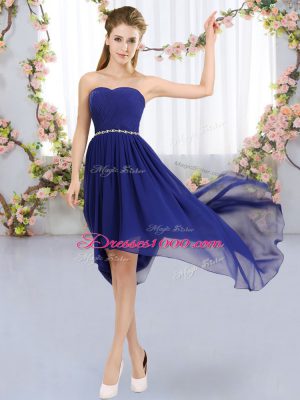 Glamorous Chiffon Strapless Sleeveless Lace Up Beading Quinceanera Court of Honor Dress in Royal Blue