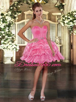 Dramatic Rose Pink Sleeveless Beading and Pick Ups Mini Length Homecoming Dress