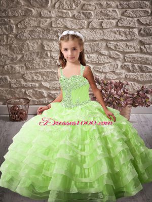 Great Straps Neckline Beading and Ruffled Layers Little Girls Pageant Gowns Sleeveless Lace Up