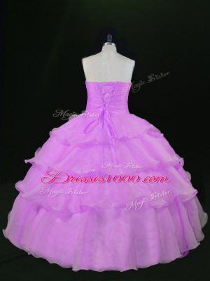 Lavender Ball Gowns Beading and Ruffles Quinceanera Dresses Lace Up Organza Sleeveless Floor Length