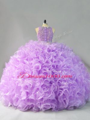 Exquisite Scoop Sleeveless Zipper Vestidos de Quinceanera Lavender Fabric With Rolling Flowers