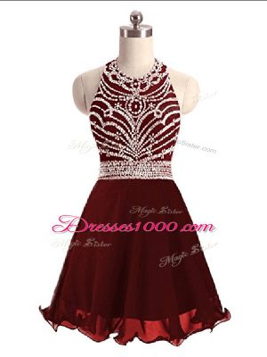 Discount Sleeveless Mini Length Beading Lace Up Party Dress for Toddlers with Burgundy