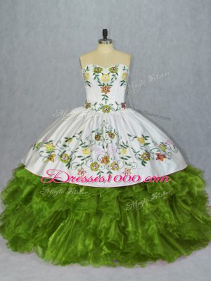 Fashionable Floor Length Olive Green Sweet 16 Dress Sweetheart Sleeveless Lace Up