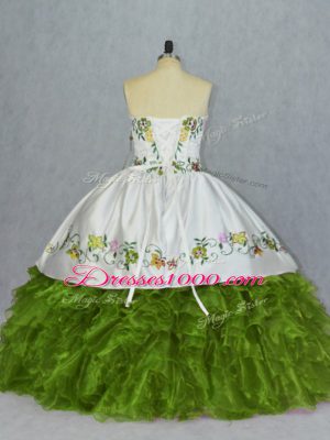 Fashionable Floor Length Olive Green Sweet 16 Dress Sweetheart Sleeveless Lace Up