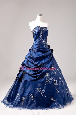 Blue One Shoulder Lace Up Embroidery and Hand Made Flower Quinceanera Gown Sleeveless