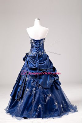 Blue One Shoulder Lace Up Embroidery and Hand Made Flower Quinceanera Gown Sleeveless