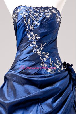 Blue One Shoulder Lace Up Embroidery and Hand Made Flower Quinceanera Gown Sleeveless