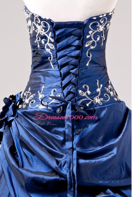 Blue One Shoulder Lace Up Embroidery and Hand Made Flower Quinceanera Gown Sleeveless