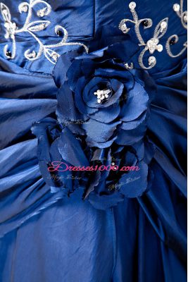 Blue One Shoulder Lace Up Embroidery and Hand Made Flower Quinceanera Gown Sleeveless