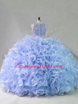 On Sale Sleeveless Floor Length Zipper Sweet 16 Dress in Lavender with Beading and Ruffles