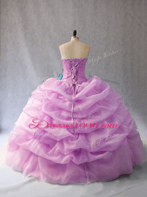 Modern Lilac Organza Lace Up Sweetheart Sleeveless Floor Length Quinceanera Dress Pick Ups