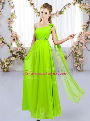 Yellow Green One Shoulder Lace Up Beading and Hand Made Flower Quinceanera Court Dresses Sleeveless
