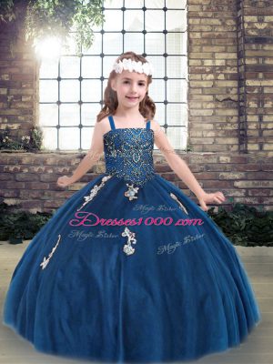 Sleeveless Lace Up Floor Length Appliques Girls Pageant Dresses