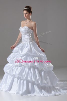 Elegant Sleeveless Brush Train Embroidery and Pick Ups Lace Up Wedding Gowns
