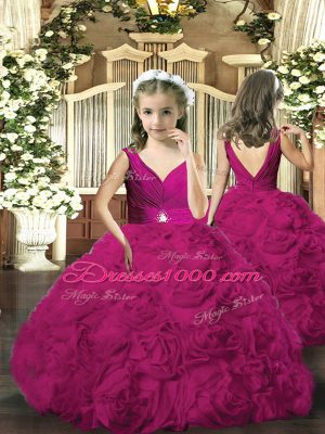 Fuchsia V-neck Neckline Beading Quinceanera Dresses Sleeveless Backless