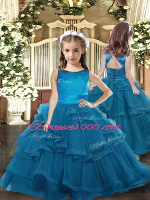 Customized Ruffles Quinceanera Dress Teal Lace Up Sleeveless Floor Length