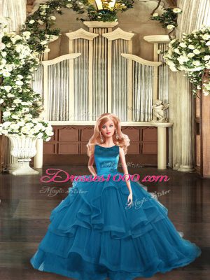 Customized Ruffles Quinceanera Dress Teal Lace Up Sleeveless Floor Length