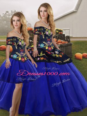 Sumptuous Floor Length Three Pieces Sleeveless Royal Blue Ball Gown Prom Dress Lace Up